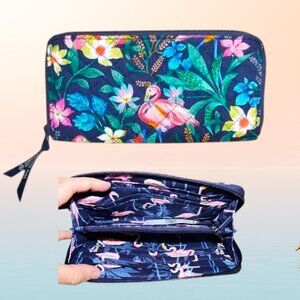 Vera Bradley RFID Jordin Continental Case Flamingo Garden Credit Card Wallet NWT